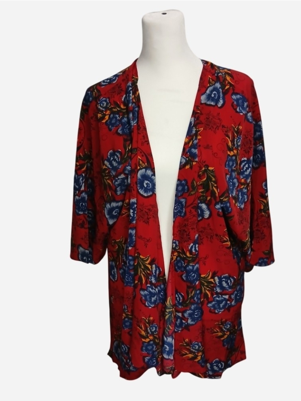 LuLaRoe Red and Blue Floral Open Kimono
